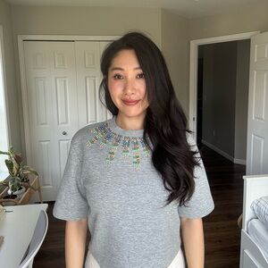 Gray Beaded Embellished Top